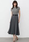 Chic Illusion Belted Flare Maxi Skirt in Smoke