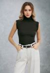 High Neck Sleeveless Slim Fit Top in Black