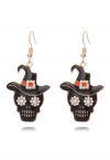 Witchy Skull Rhinestone Hook Earrings