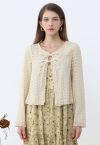 Intricate Crochet Bow Ties Jacket in Cream