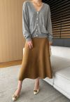 Solid Color A-Line Knit Midi Skirt in Camel