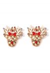 Golden Deer Rhinestone Oil Spill Earrings in Red Bow