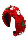 Santa Claus Crystal Decor Knotted Headband in Red