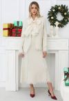 Tassel Trim Knit Cardigan and Skirt Set in Ivory