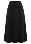 Minimalist Aesthetic A-Line Midi Skirt in Black