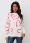 Lovable Heart Crew Neck Knit Sweater in Light Pink