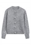 Starburst Rhinestone Snap Button Fuzzy Knit Cardigan in Grey