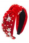 Heart Rhinestone Pearl Knotted Headband in Red