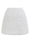 Petal Sequin Embellished Fuzzy Mini Bud Skirt