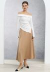 Timeless Elegance Satin A-Line Maxi Skirt in Tan