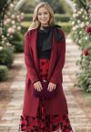 Classy Open Front Knit Coat in Burgundy