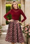 Fiery Lips and Heart Box Pleat Midi Skirt