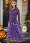 Cobweb Mystique Mesh Tulle Midi Skirt in Purple