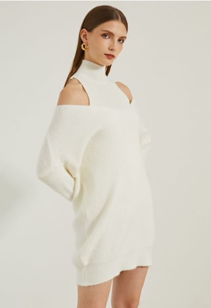 Cold-Shoulder Two-Piece Sweater Dress in Ivory