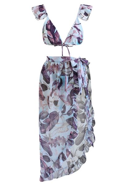 Rainforest Vibe Flutter Strap Bikini Set باللون البنفسجي