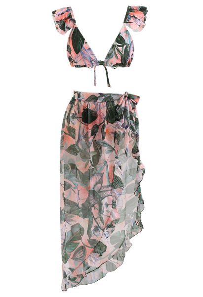 Rainforest Vibe Flutter Strap Bikini Set باللون الأخضر