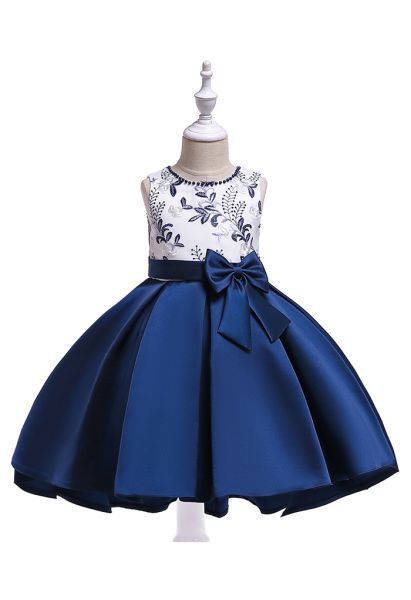 فستان برنسيس هاي لو بفيونكة مطرزة باللون الكحلي للأطفال