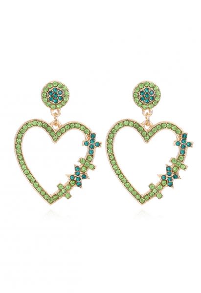 Green Diamond Heart Hook Earrings