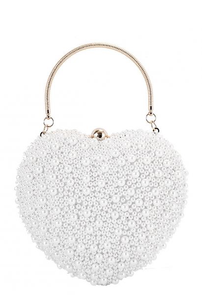 Pure White Full Pearl Heart Clutch