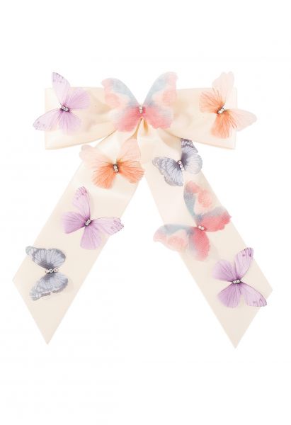 Vivid Butterfly Satin Bowknot Hair Clip in Cream