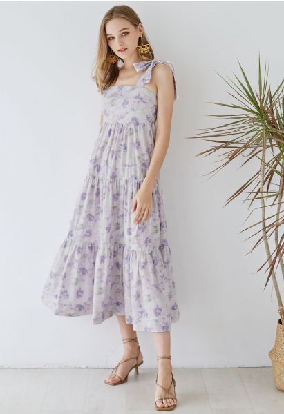 Lilac Blossom Tie-Strap Maxi Dress