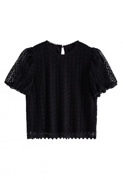 Full Crochet Bubble Short Sleeves Top in Black
