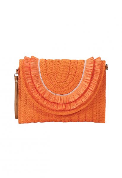 Raffia Solid Color Envelope Bag in Orange