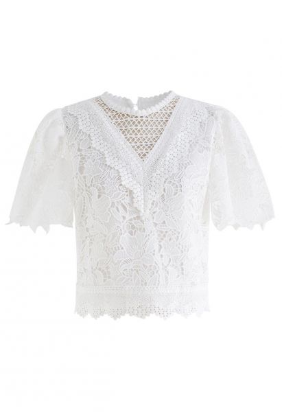 Lily Crochet Lace Crop Top in White