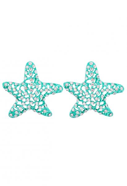 Starfish Hollow Out Zircon Earrings in Mint