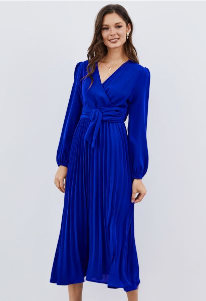 Wrap Front Buckle Belt Dress in Indigo