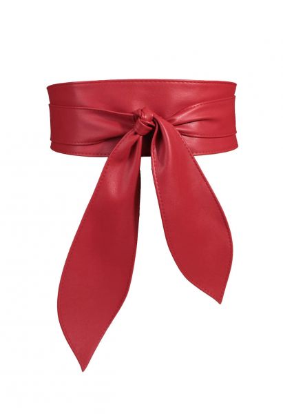 Faux Leather Tie Knot Corset Belt in Red