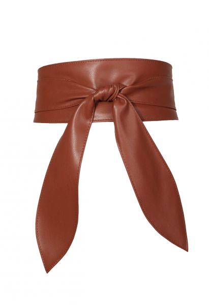 Faux Leather Tie Knot Corset Belt in Caramel