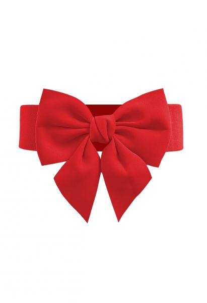 Stretchy Solid Color Bowknot Corset Belt in Red