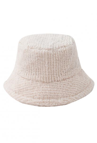 Solid Color Fuzzy Bucket Hat in Cream