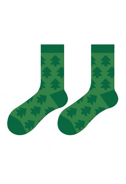 Christmas Vibe Embossed Mid-Calf Socks in Green