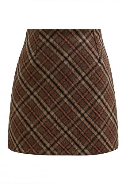 Modern Tartan Mini Bud Skirt in Brown