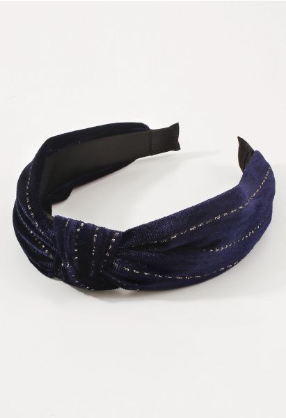 Monochromatic Knotted Velvet Headband in Navy