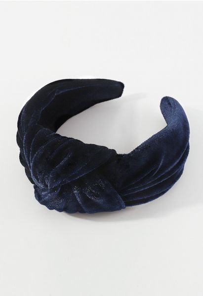 Sleeky Knotted Velvet Headband in Navy