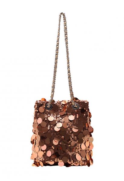 Full Sequin Sparkle Bucket Bag in Rust