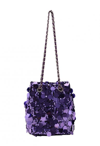 Full Sequin Sparkle Bucket Bag in Purple