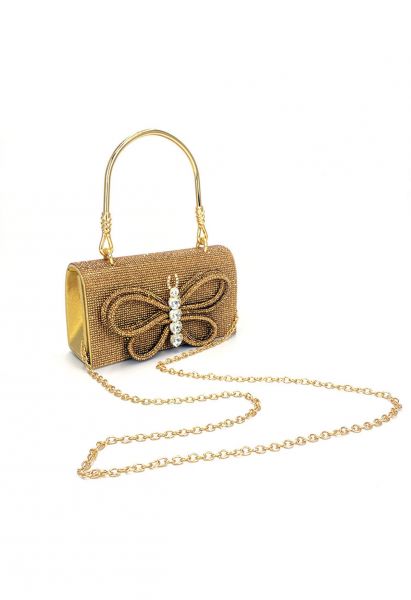 Lavish Butterfly Rhinestone Handbag in Gold