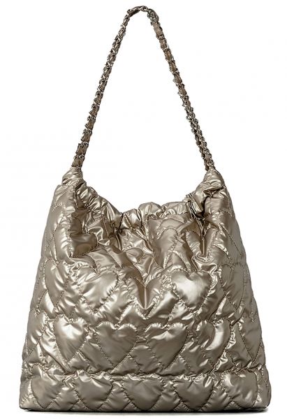 Heart Quilted Casual Tote Bag in Gold