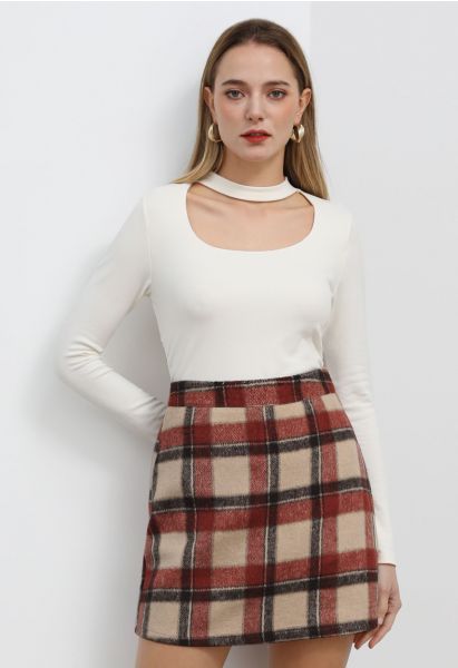 Plaid Wool-Blend Mini Bud Skirt