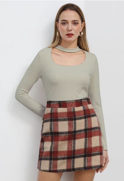 Cut Out Choker Neck Ruched Top in Sage