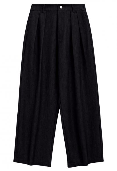 Tailored Comfort Pleated Wide-Leg Pants in Black