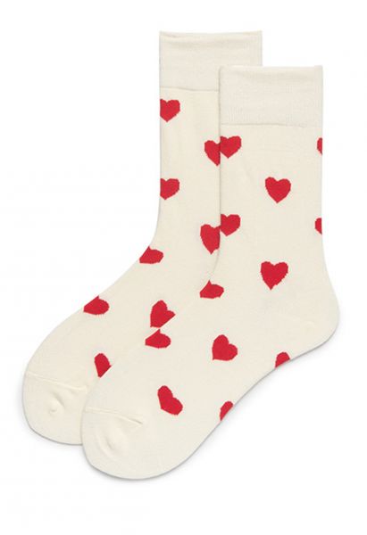 Little Red Heart Cotton Crew Socks