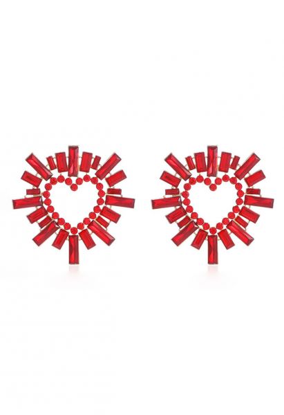Red Heart Hollow Out Rhinestone Earrings