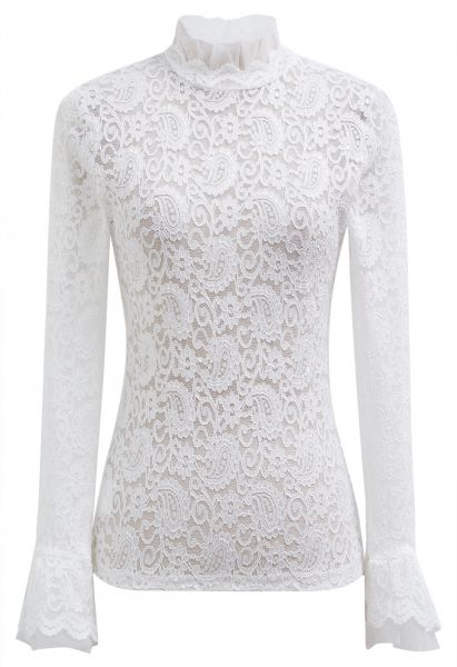 Paisley Full Lace Mesh Inserted Top in White