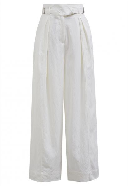 Casual Belted Wide-Leg Pants in White
