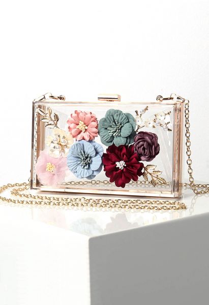 Dainty 3D Floral Translucent Clutch in White